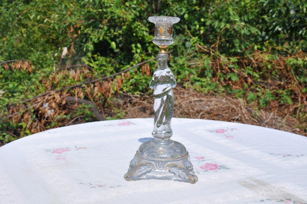 § bougeoir christ au sacre coeur en verre moulé rehaut or (1, Enlèvement ou Envoi