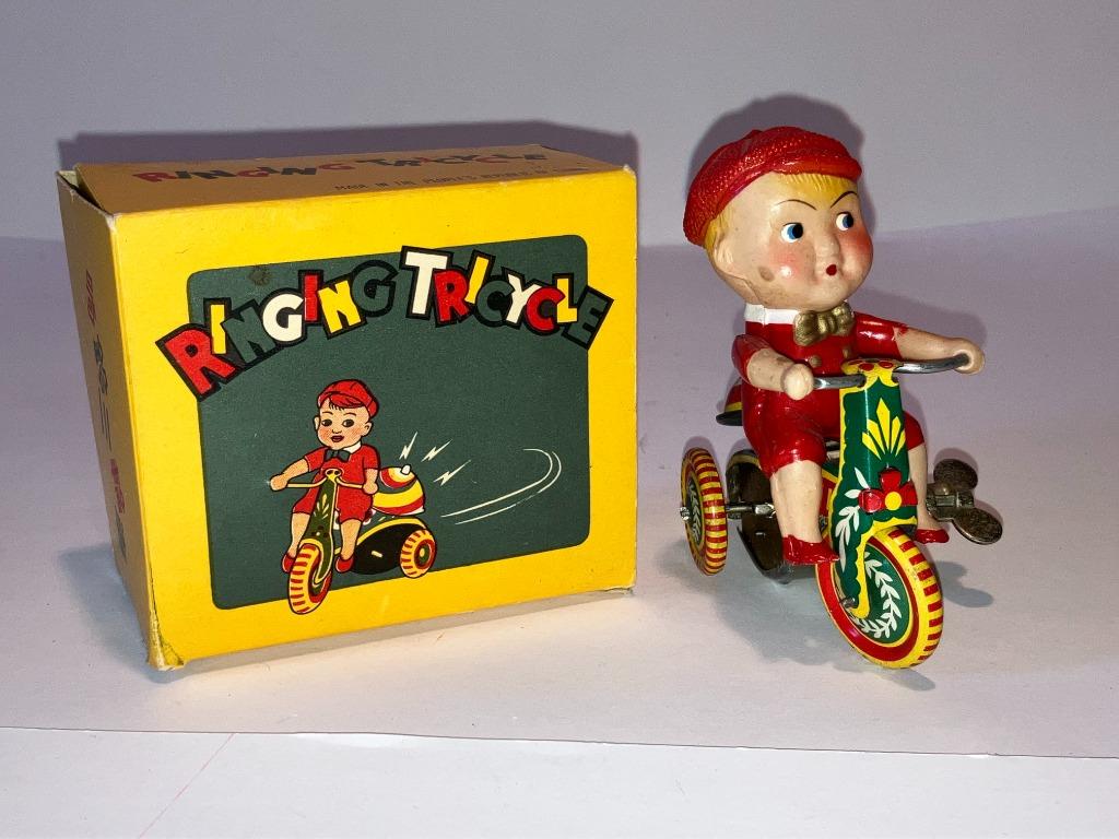 Ringing Tricycle en celluloïde et tole vintage 1950’s wind u, Antiquités & Art, Antiquités | Jouets, Enlèvement ou Envoi
