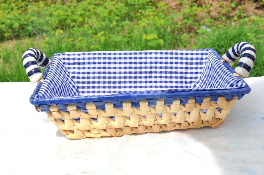 corbeille a pain paille tréssée vichy bleu et blanc, Enlèvement ou Envoi, Comme neuf, Panier, Rectangulaire