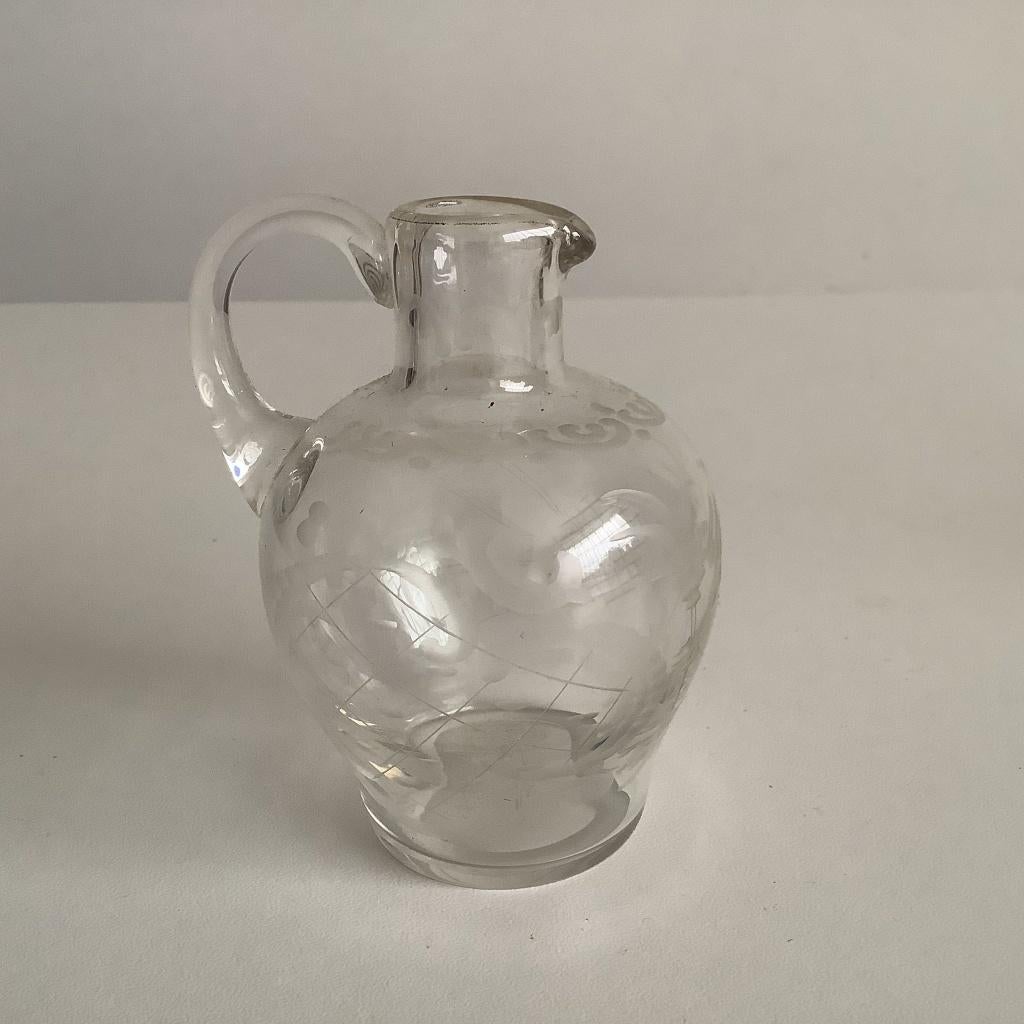 antiek geëtst glazen mini decanter / karafje, Antiek en Kunst, Ophalen of Verzenden
