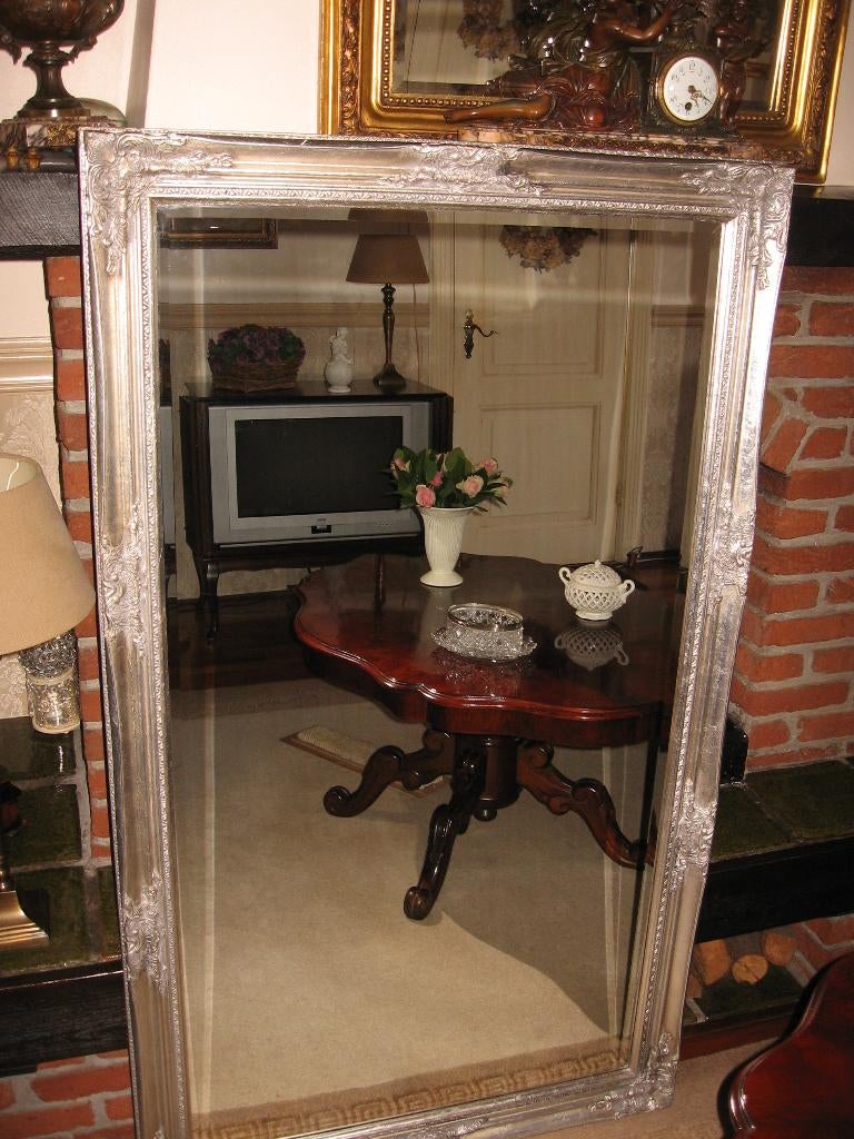 Chique!! Old-Zilver "Facet" R.H. 144x84.5cm "Barok" Spiegel, Huis en Inrichting, Woonaccessoires | Spiegels, 100 tot 150 cm, Ophalen of Verzenden