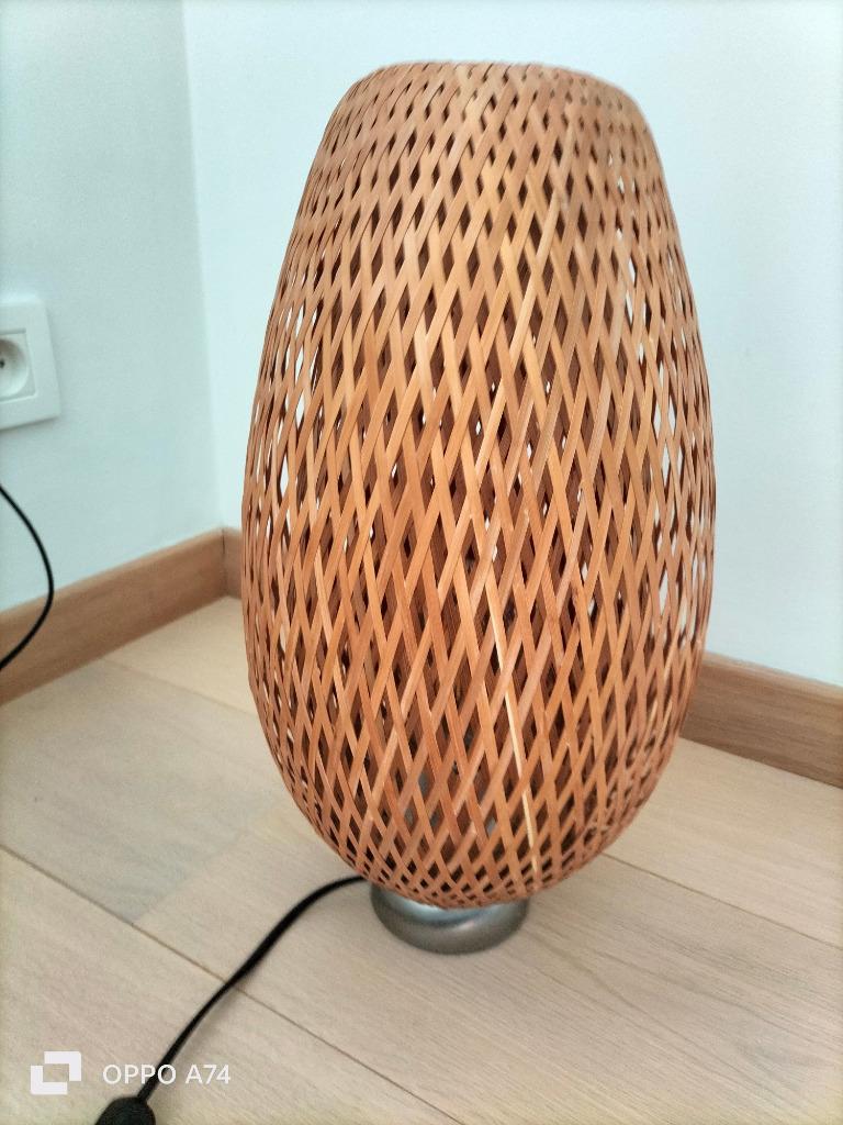 LAMPE IKEA EN BAMBOU TRESSE avec lampe E27  led 7V, Enlèvement, Utilisé, Bois, Moins de 50 cm