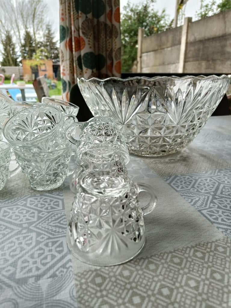 Vintage punch set Anchor hocking arlington kopjes glas, Antiek en Kunst, Ophalen