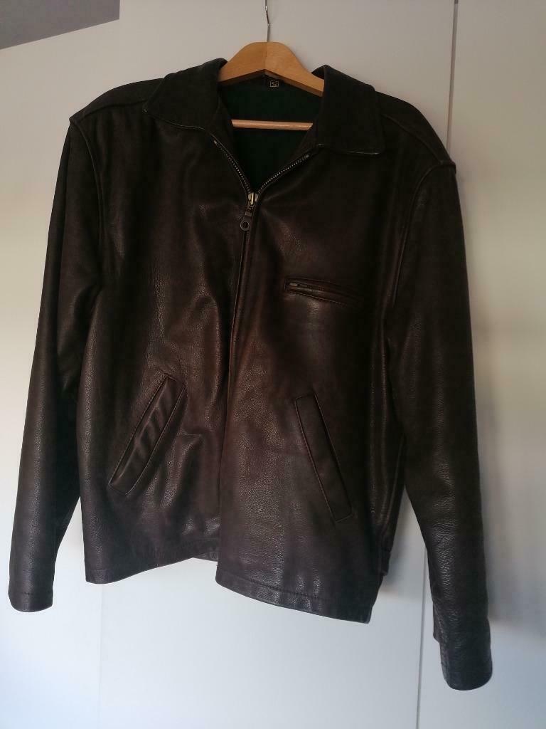 Buine leren jas heren, Kleding | Heren, Ophalen, Gedragen, Maat 52/54 (L), Bruin