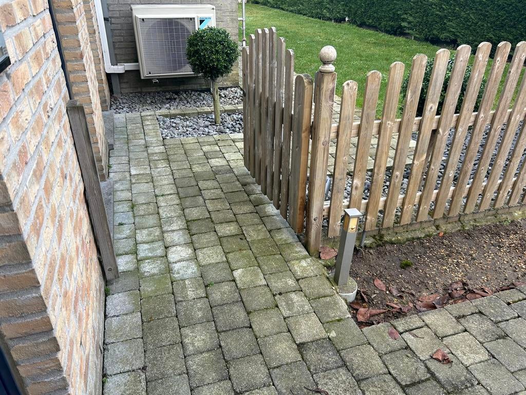 Houten tuin afsluiting met automatische voetgangers poortje, Ophalen, Met poort, Gebruikt, Tuinhek