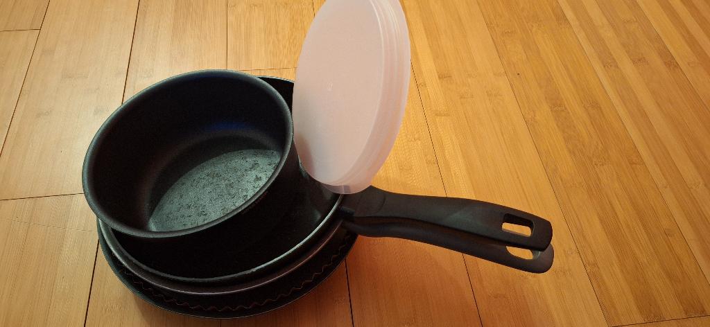 5 braadpannen en deksels (niet om te koken), Ophalen, Overige materialen, Gebruikt, Keramische plaat