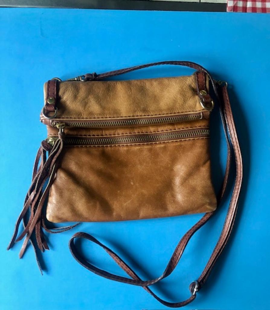 lederen handtas Borse in Pelle, Ophalen of Verzenden, Gebruikt, Beige, Handtas