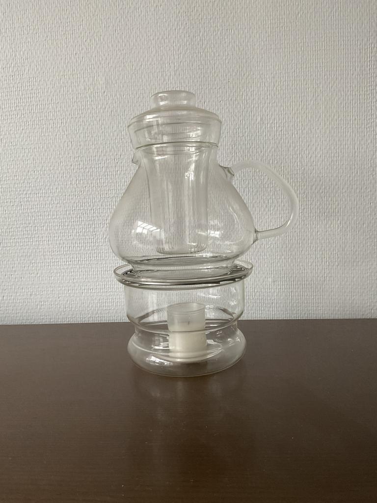 Glazen theepot met warmhouder, Huis en Inrichting, Ophalen, Zo goed als nieuw