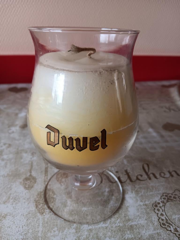 Kaars in Duvel glas, Verzamelen, Biermerken, Ophalen, Zo goed als nieuw