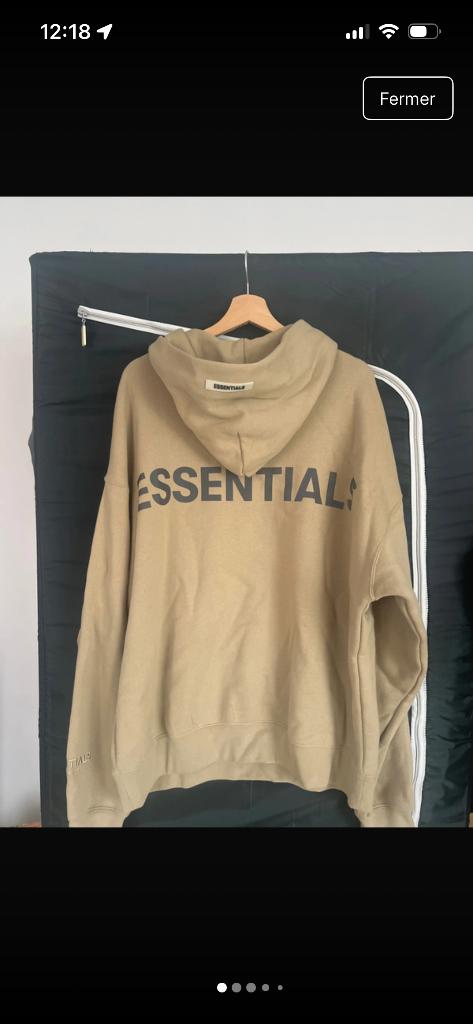 Pull a capuche beige Essentials logo reflective taille M, Kleding | Heren, Ophalen of Verzenden, Zo goed als nieuw, Maat 48/50 (M)