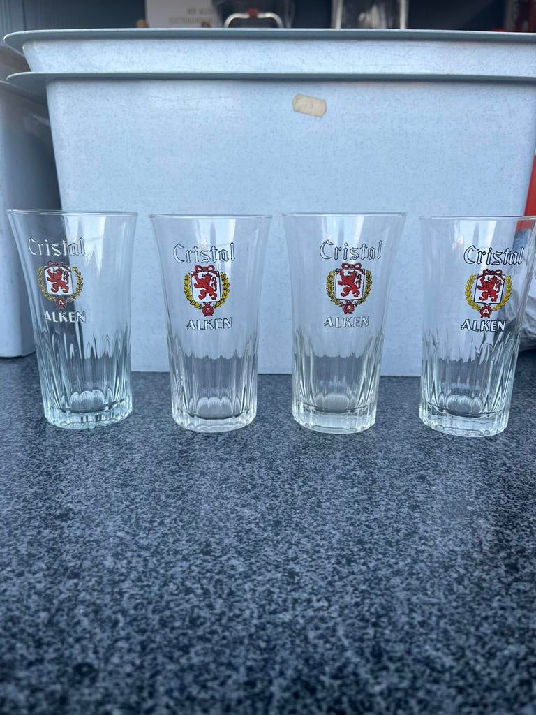 4 tulpjes Cristal Alken gele palm, Collections, Verres & Petits Verres, Enlèvement ou Envoi, Comme neuf