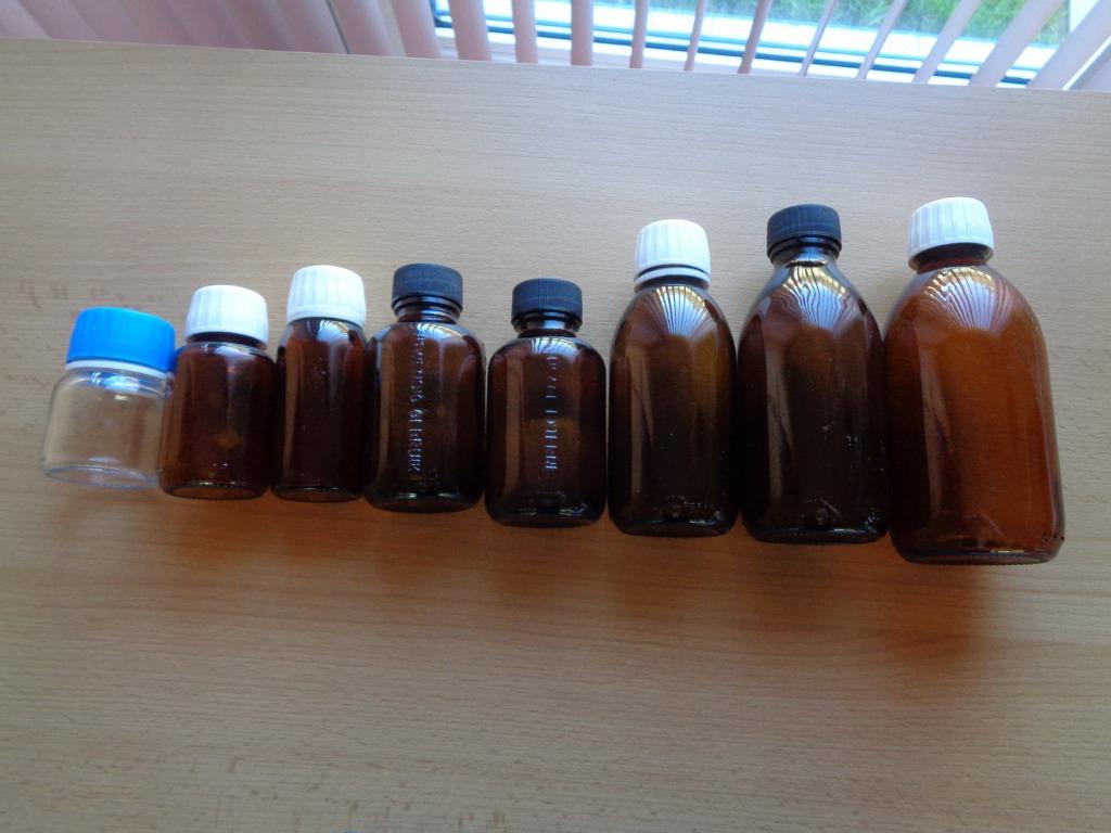 Bouteilles brunes différentes capacités. 7 Pièces. N 2, Ophalen of Verzenden, Zo goed als nieuw
