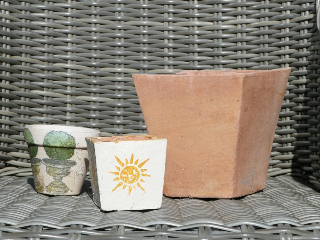 3 cachepots bloempotten, Ophalen of Verzenden, Gebruikt, Aardewerk, Binnen