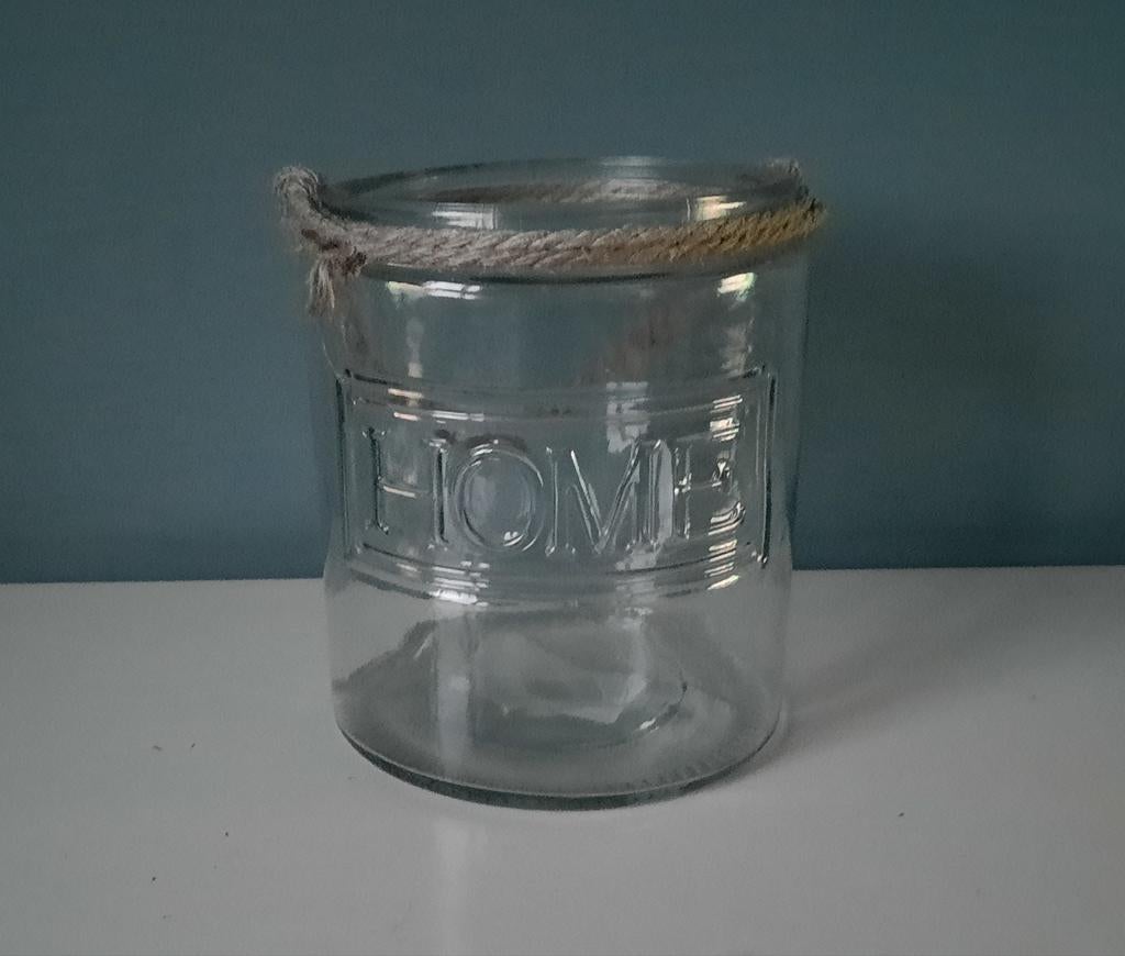 Decoratie glazen "Home" pot, Tuin en Terras, Ophalen of Verzenden, Rond