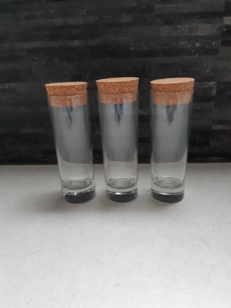 3 pots en verre avec bouchon en Liège, Comme neuf, Verre, Enlèvement, Autres styles