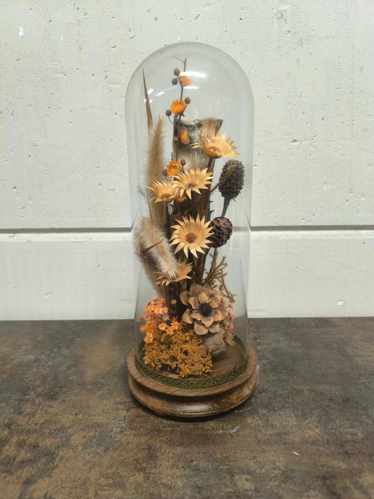 Vintage glazen stolp met droogbloemen, Enlèvement
