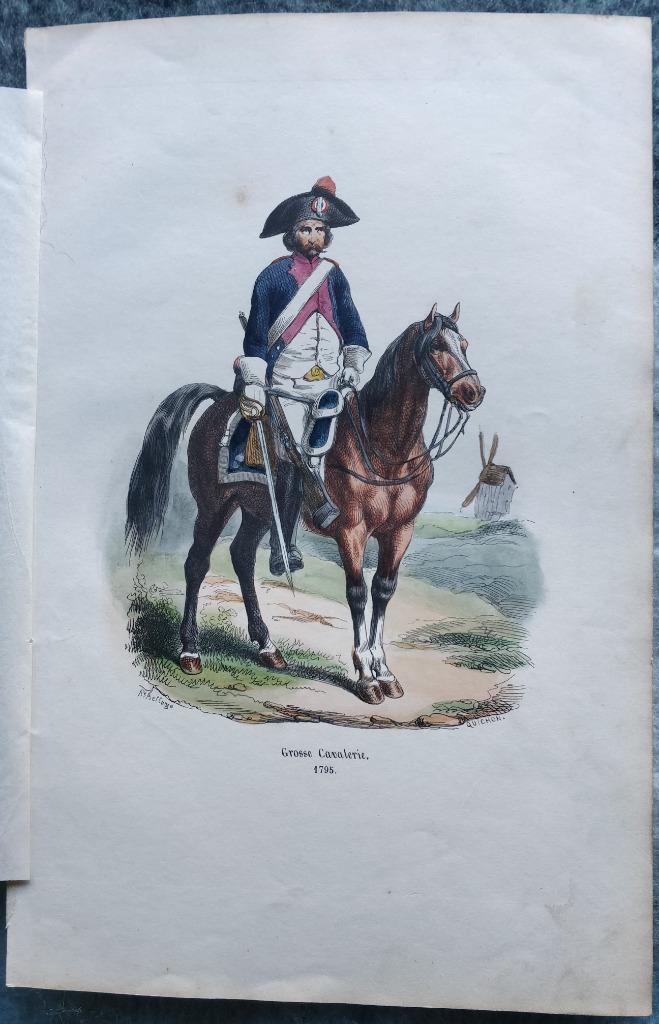 Gravure d'un cavalier de la cavalerie lourde 1795. France., Enlèvement ou Envoi, Armée de terre, Photo ou Poster