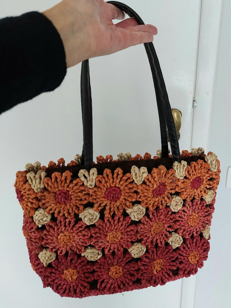 Sac style cabas, neuf, fleurs osier, dégradé orangé, fermé p, Enlèvement ou Envoi, Neuf, Orange, Sac à bandoulière