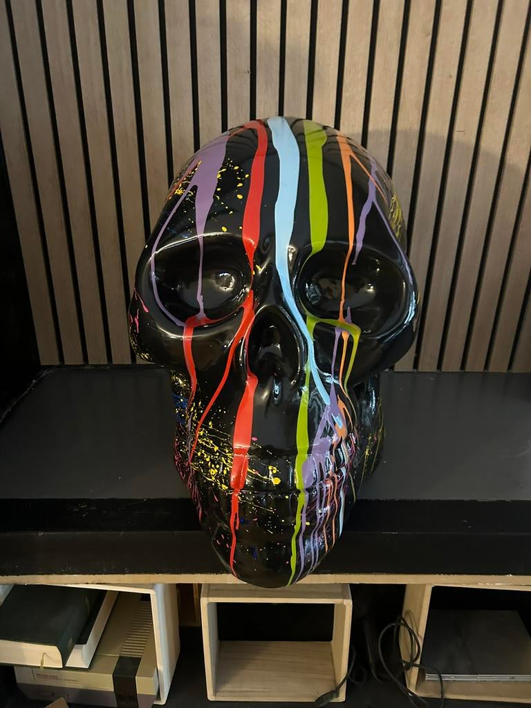Grande sculpture crâne déco résine 60 cm – style pop art, Enlèvement