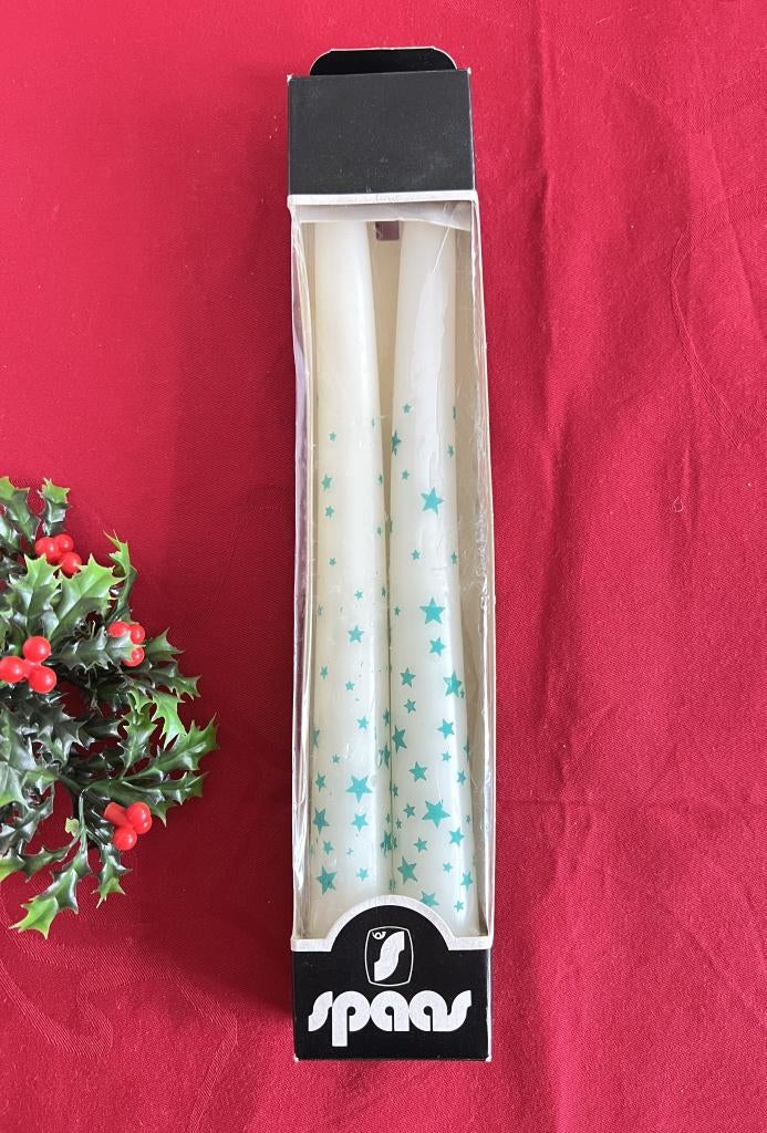 2 bougies chandelles blanches à étoiles bleu-vert Spaas, Overige materialen, Gebruikt, Blauw, Aucun