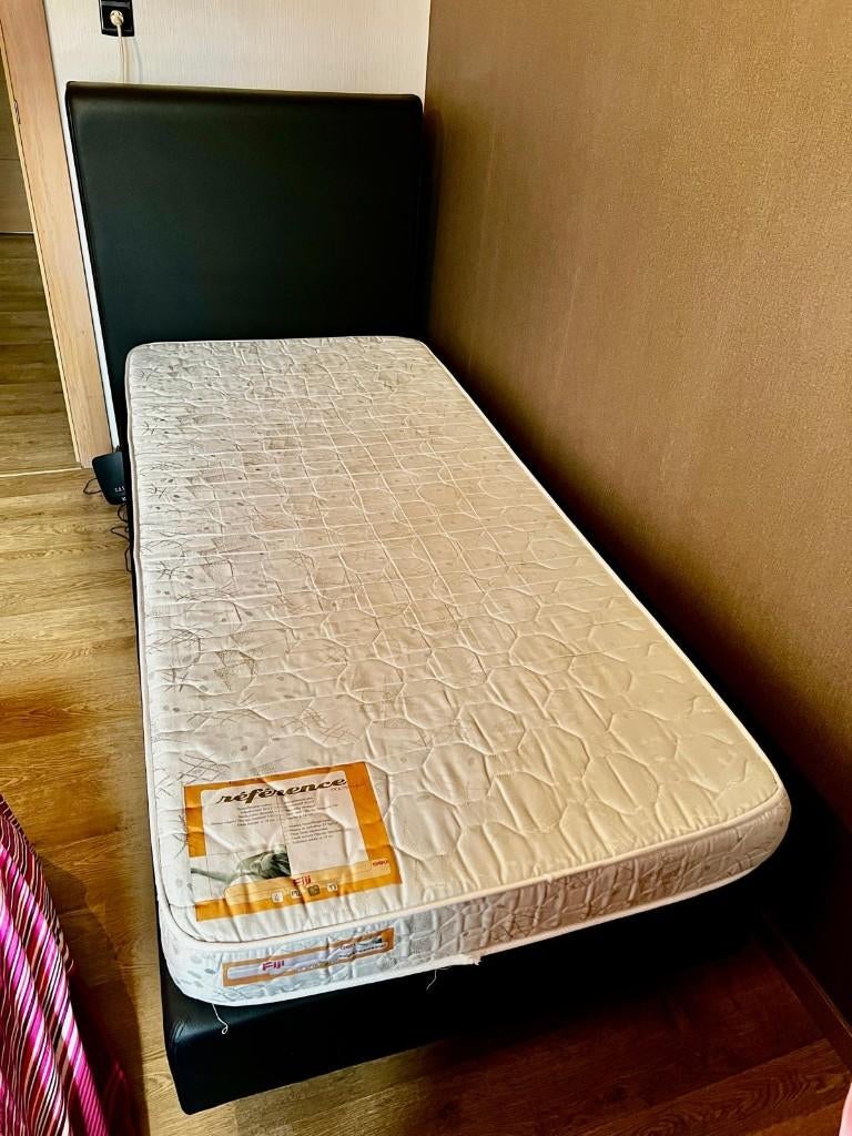 Boxspring Bultex Black leder neuf, Ophalen, 90 cm, Eenpersoons, Zwart
