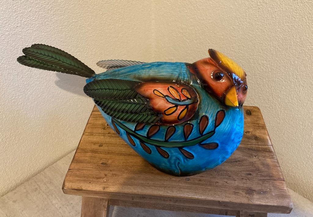 VOGEL BONTGEKLEURDE METAAL GROOT 30 CM NIEUW, Antiek en Kunst, Curiosa en Brocante, Ophalen of Verzenden