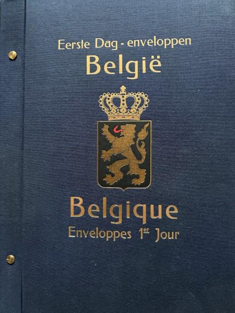 FDC album Belgie met FDC enveloppen, Ophalen, Met envelop, Gestempeld, 1e dag stempel