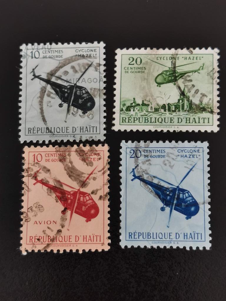 Haïti 1955 - timbres supplément cyclone Hazel - hélicoptère, Enlèvement ou Envoi, Affranchi, Amérique centrale