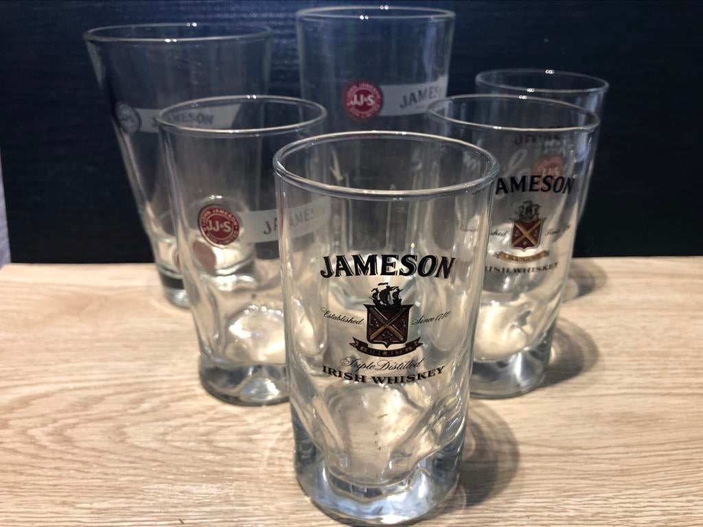 Lotje van 6 verschillende Jameson glazen, Verzamelen, Ophalen of Verzenden, Zo goed als nieuw, Borrel- of Shotglas