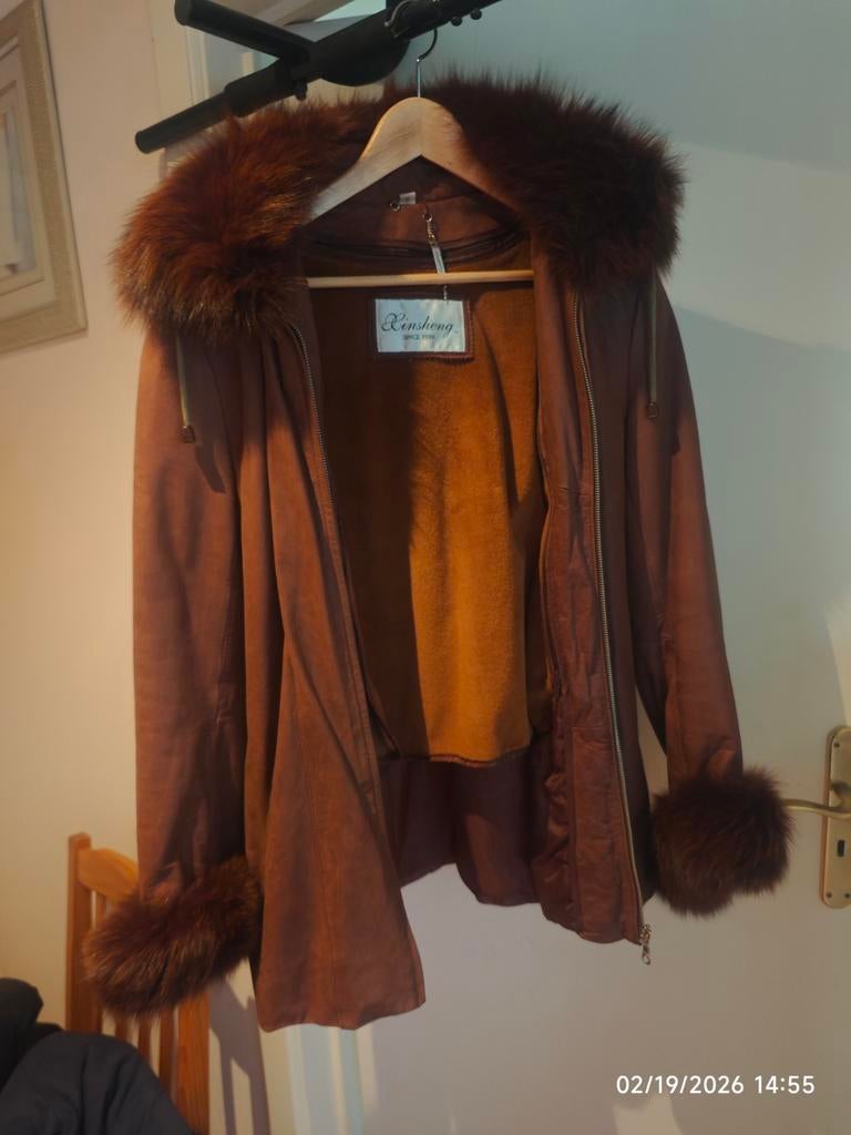 Manteau cuir pour femme avec fourrure véritable., Enlèvement ou Envoi