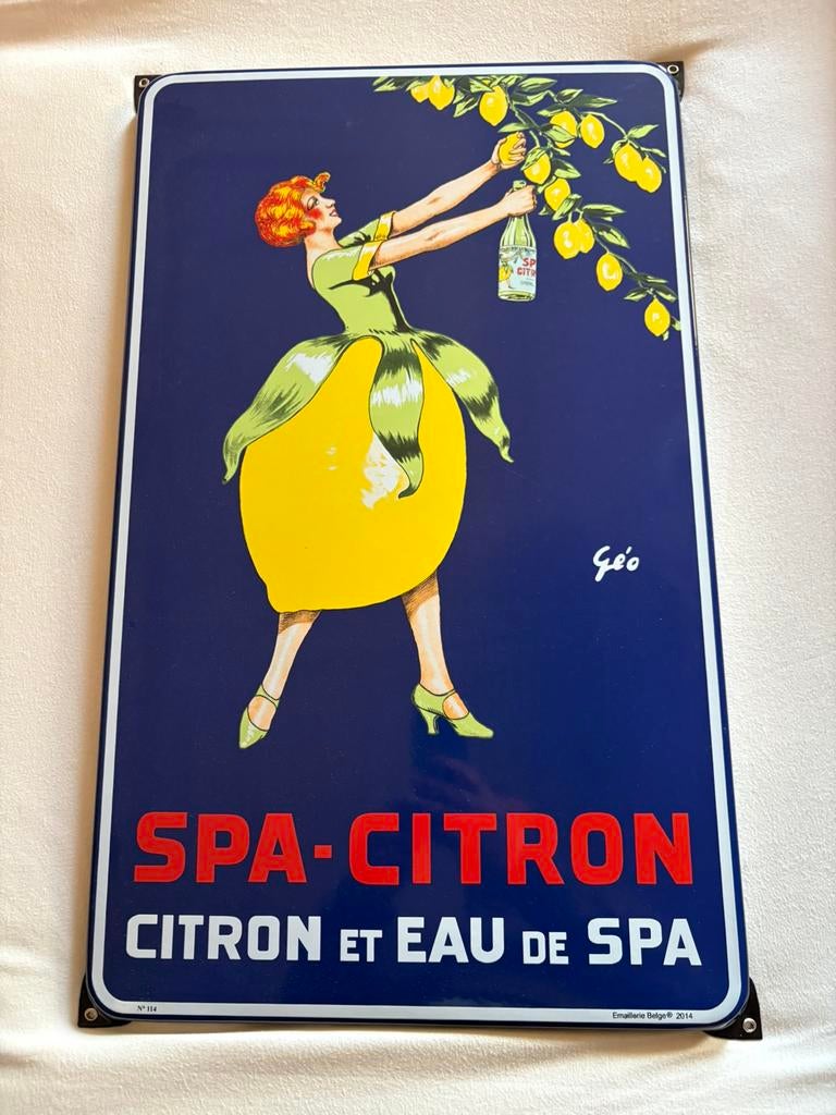 Spa lemon emaille bord Belgisch email 2014 nummer 114, Verzamelen, Ophalen of Verzenden, Zo goed als nieuw