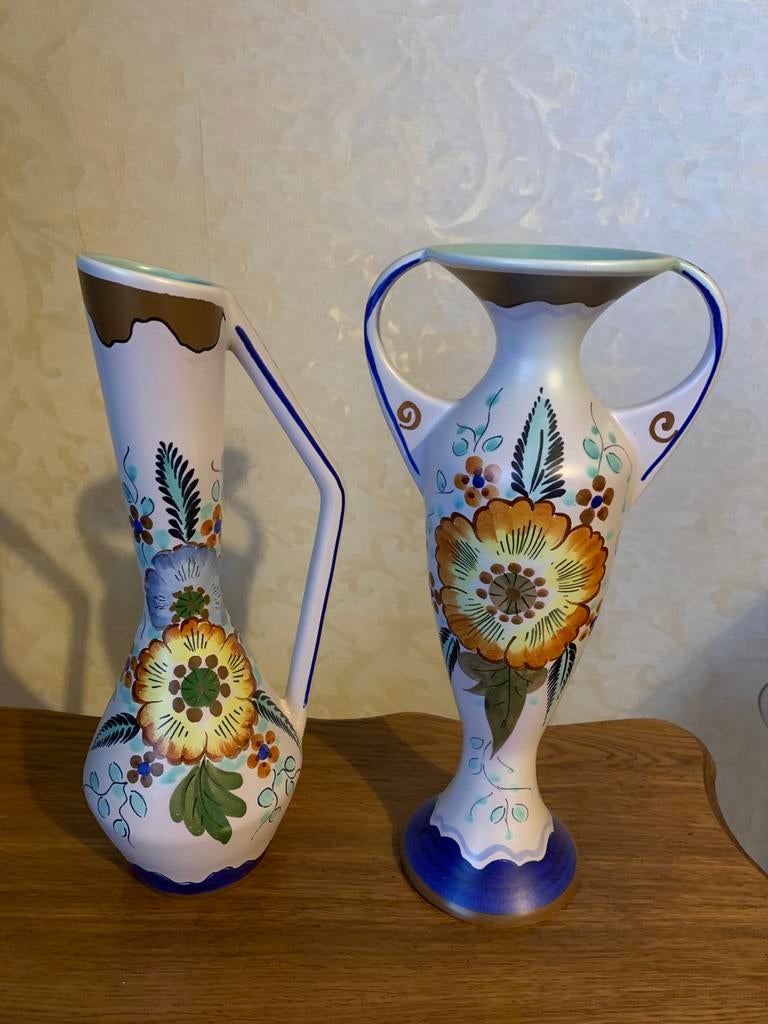 Koppel retro Art Deco vazen 35 cm H puntgaaf, Ophalen of Verzenden