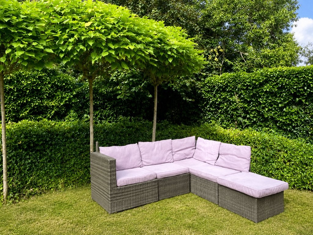 Gezellige lounge tuinset in wicker met kussens, Jardin & Terrasse, Ensembles de jardin, Utilisé, Sets de jardin, Osier, 4 places