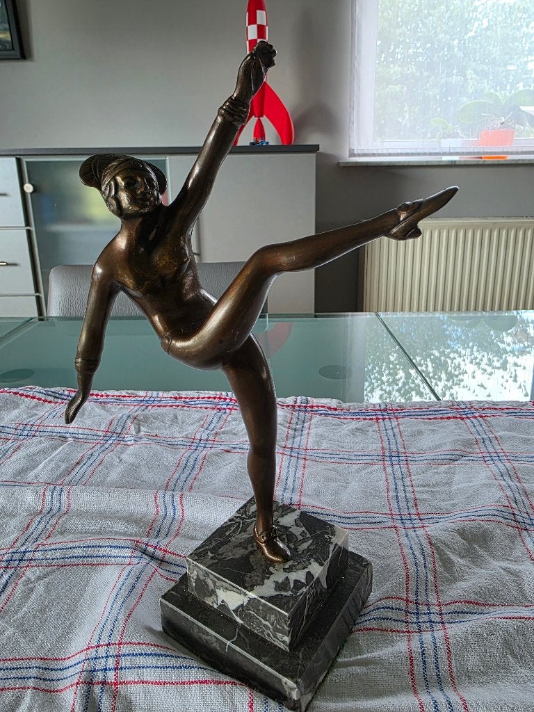 Massief Bronzen Art Deco Beeld Danseres (27cm), Antiek en Kunst, Ophalen, Brons