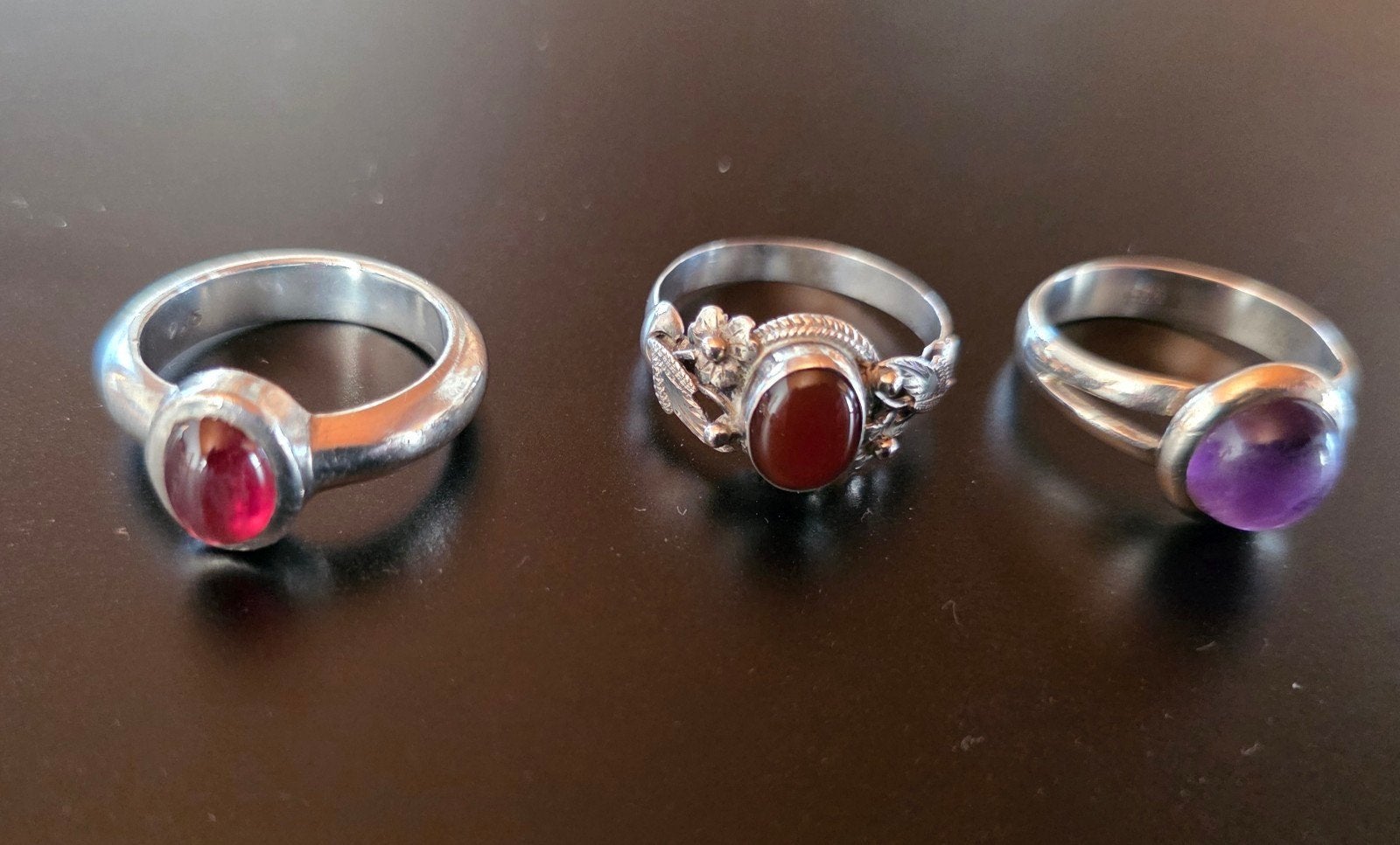3 Sterling 925 zilveren ringen met amethyst toermalijn en.., Met kristal, Gebruikt, Wit, Ophalen of Verzenden