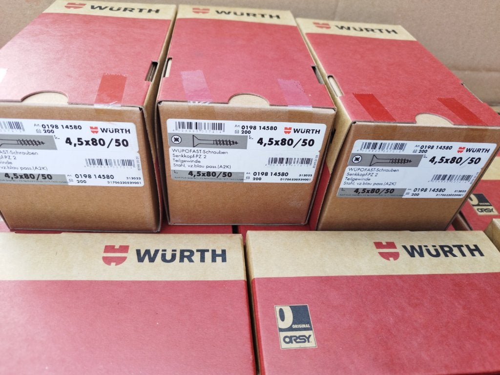 Vis pour aggloméré Wurth 4,5x80/50 - 200 pièces - PZ 2, Bricolage & Construction, Neuf, Spaanplaatschroef houtvijs Würth 4.5x80/50 - 200 stuk - PZ 2