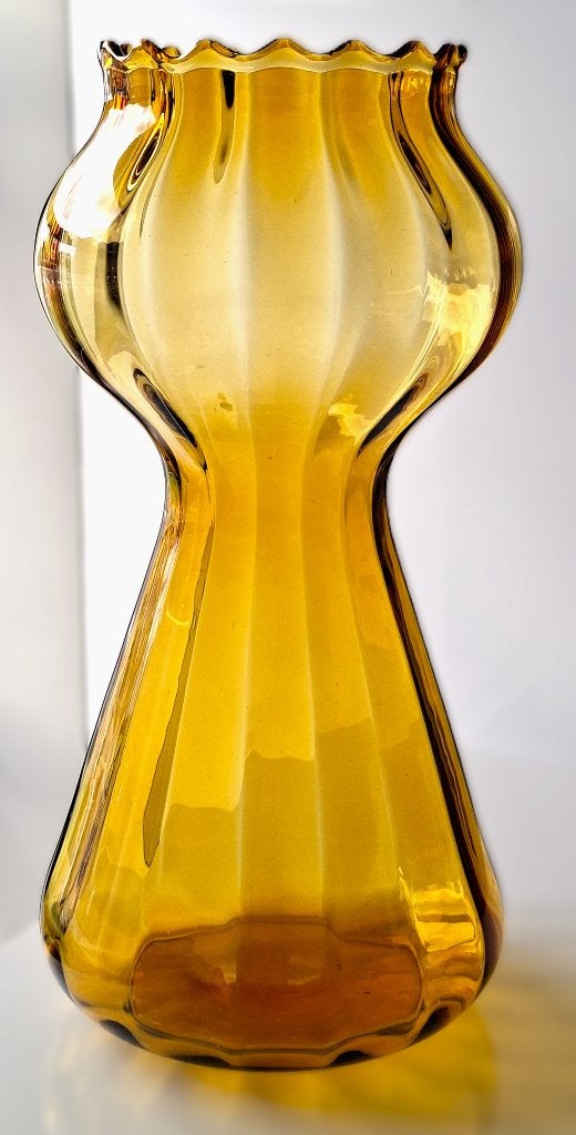Grote Art Deco Vaas – Edmond Paul (VEP) – 38 cm – Amberglas, Ophalen, Handgemaakt, Oranje, 38 cm