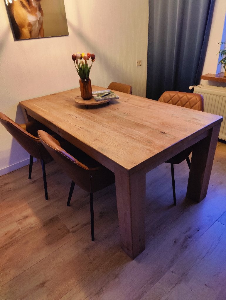Eiken eettafel + 4 Kick Collection eetkamerstoelen, Huis en Inrichting, Tafels | Eettafels, Ophalen, Gebruikt, Eikenhout, 150 tot 200 cm