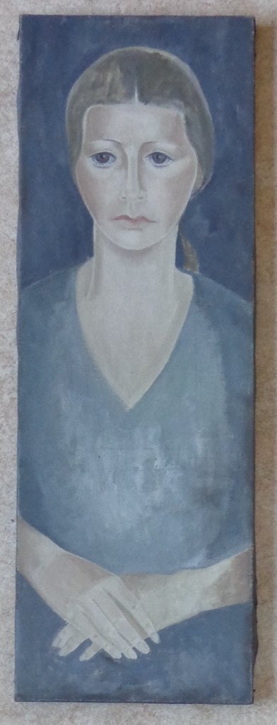 ONBEKEND / VROUWENPORTRET / OLIEVERF DOEK / 87x30cm CHASSIS, Antiquités & Art, Portrait ou Personnes, Peinture à l'huile, Expressionniste