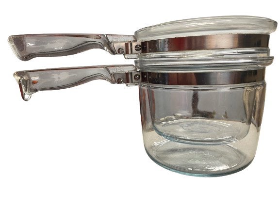 Unieke Vintage Pyrex Flameware Dubbele Boiler (Model 6283), Maison & Meubles, Enlèvement, Utilisé, Verre