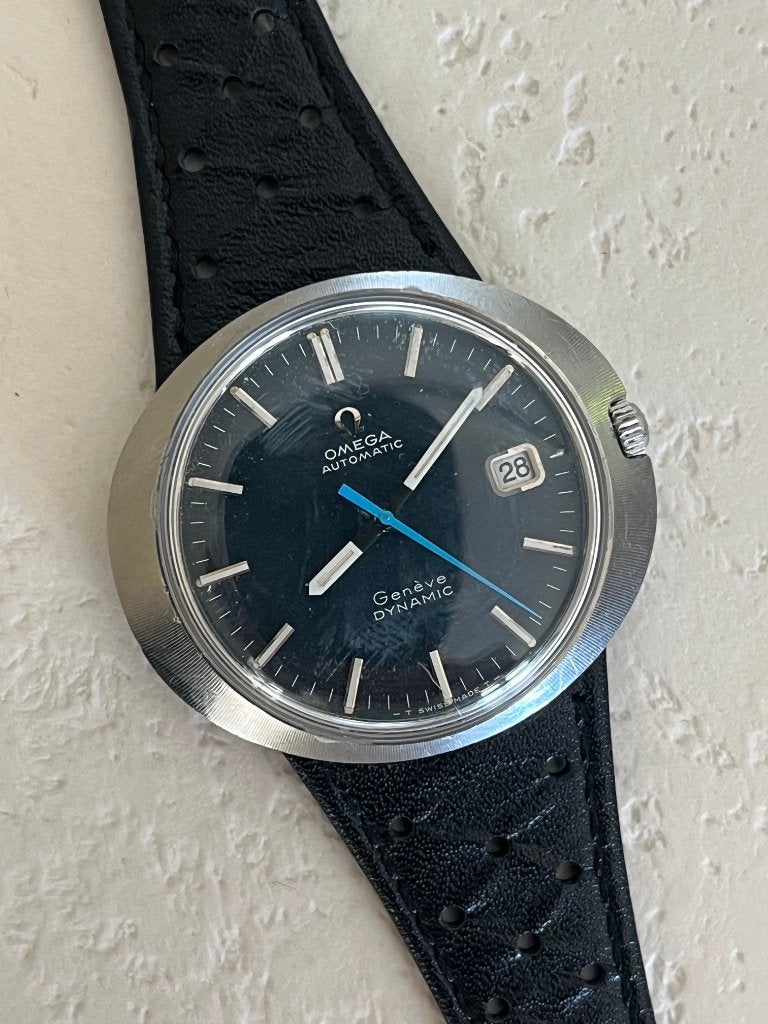 Vintage automatic Omega horloge type geneve dynamic, Handtassen en Accessoires, Staal, Polshorloge, Ophalen of Verzenden, Omega