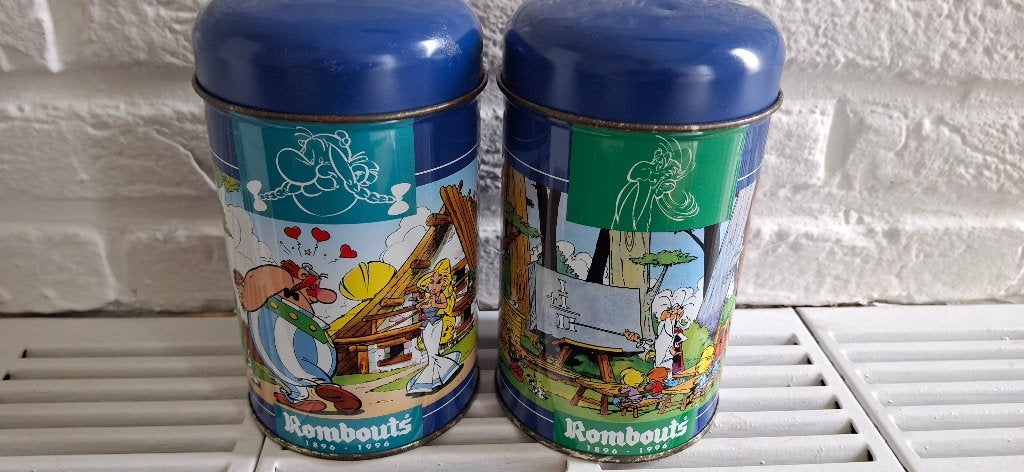 2 blikken dozen Asterix en Obelix Rombouts koffie 1996, Ophalen of Verzenden, Asterix en Obelix, Gebruikt, Gebruiksvoorwerp