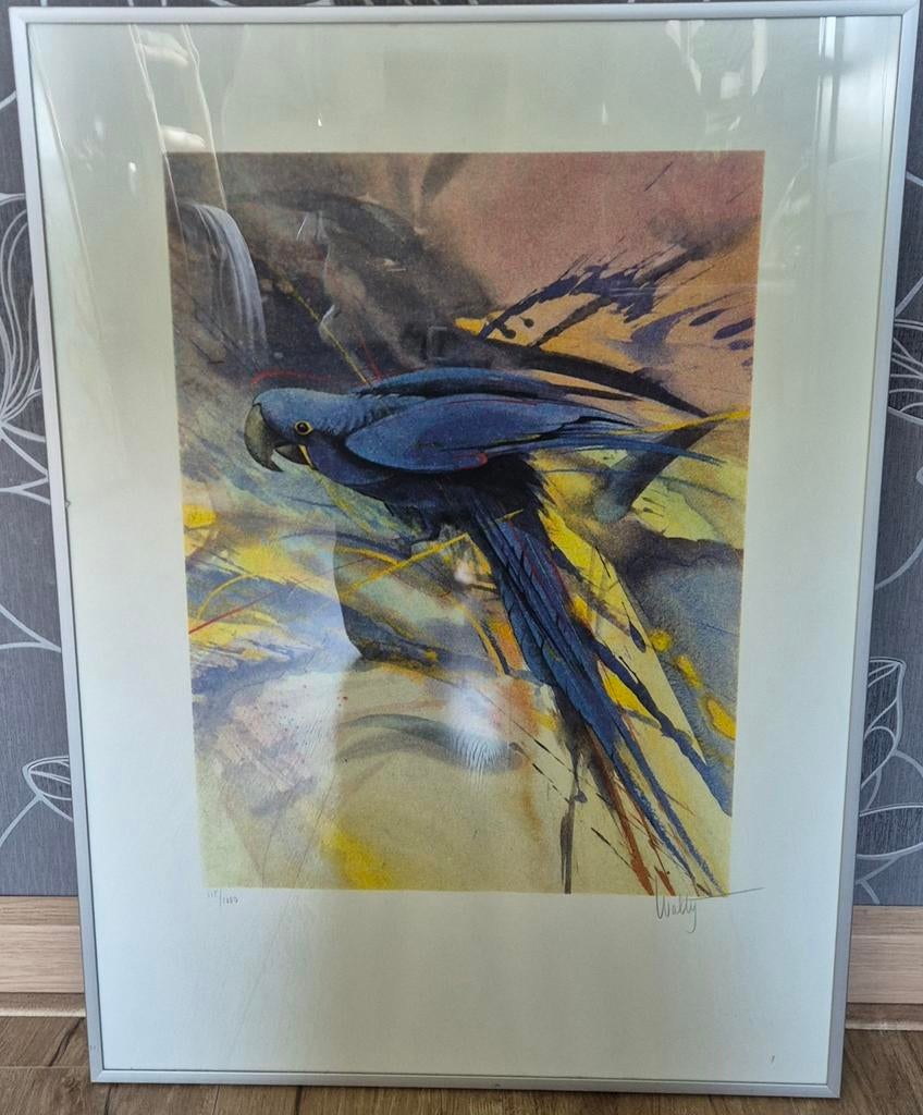 Blauwe papagaai Nederlandse artiest Wally Dudok van Heel, Antiek en Kunst, Kunst | Schilderijen | Abstract, Ophalen