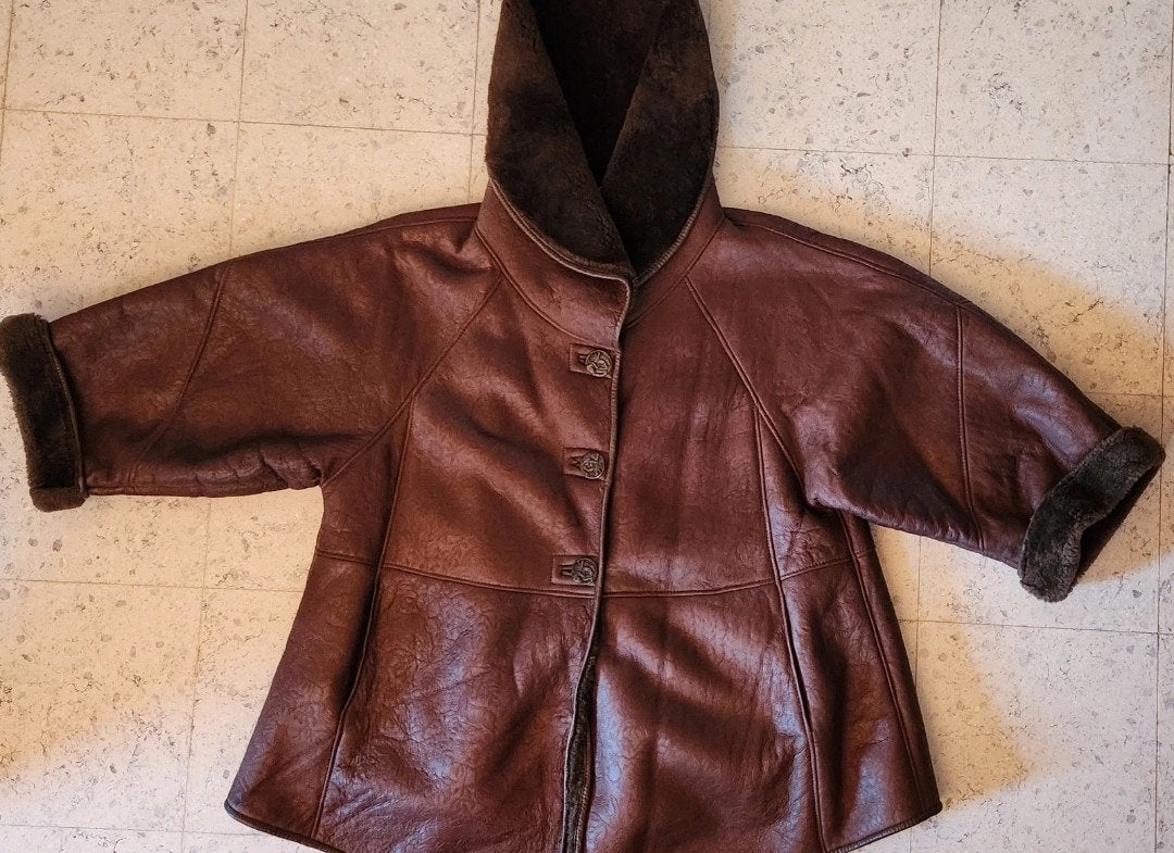 Cerini Original Shearling Lammy Coat - Echt Leer - Maat 36, Kleding | Dames, Ernestina Cerini, Bruin, Ophalen of Verzenden, Maat 36 (S)