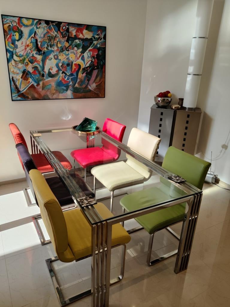 Italiaanse designtafel van geborsteld staal -, Huis en Inrichting, Ophalen, Nieuw, Contemporain