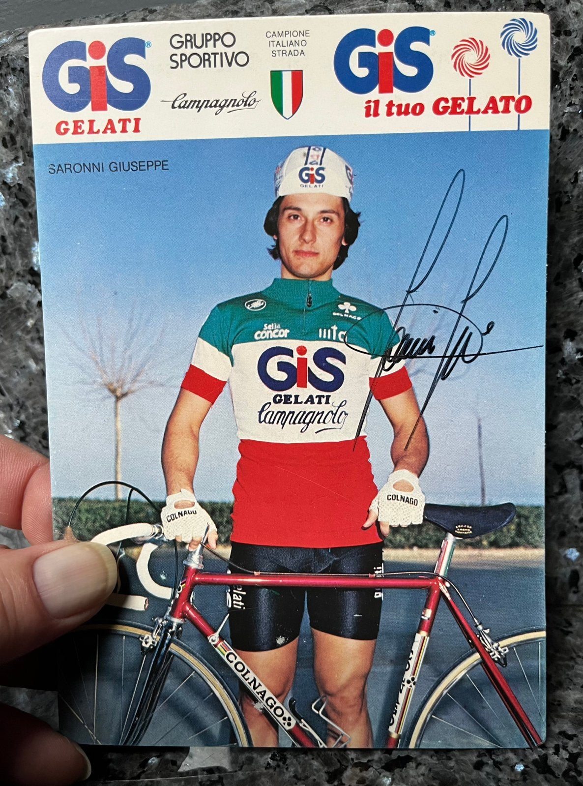 Giuseppe Saronni GIS Gelati Campagnolo gesigneerd Italië, Collections, Articles de Sport & Football, Enlèvement, Comme neuf