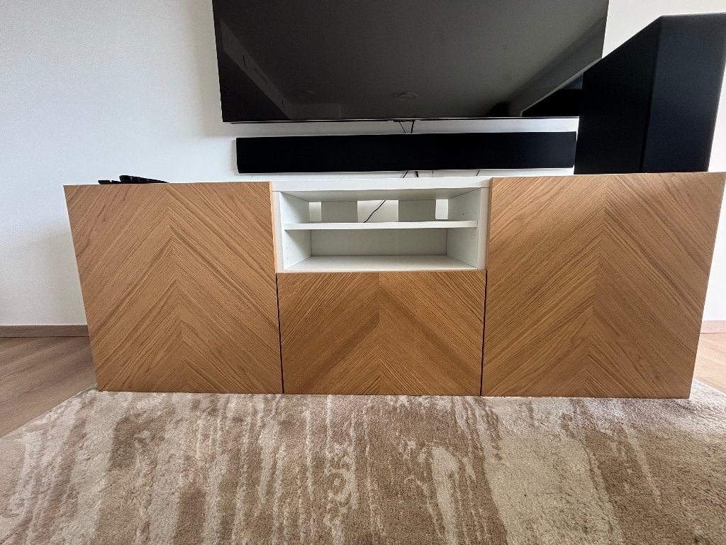 IKEA BESTÅ groot tv-meubel — opbergruimte + nissen, Ophalen, Eikenhout, Nieuw, 200 cm of meer