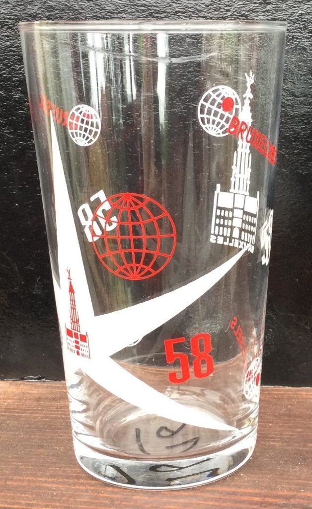 Glas expo 58 rood witte druk, Verzamelen, Ophalen of Verzenden, Zo goed als nieuw