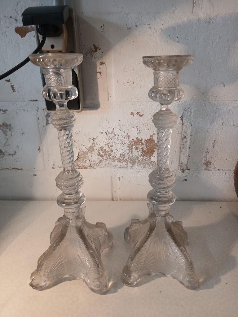 Koppel kandelaars vallerystal, Antiek en Kunst, Ophalen of Verzenden, Glas