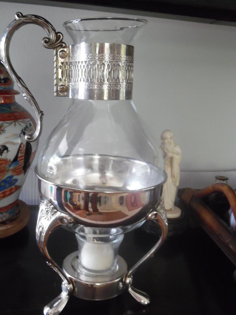Vintage glazen koffiekaraf op verzilverd montuur, Antiek en Kunst, Ophalen of Verzenden